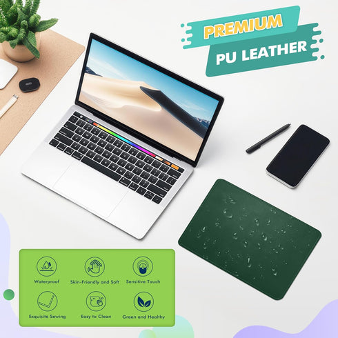 PU Leather Mouse Pad with Stitched Edge - Micro-Fiber Base Non-Slip Waterproof - 8x11 Inch (Army Green)