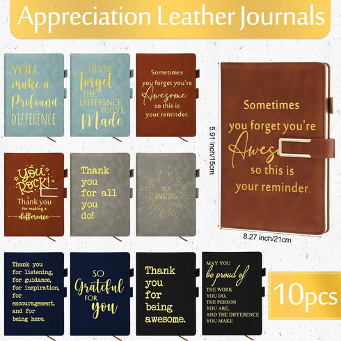 Fulmoon 10 Pcs Team Appreciation Gifts, A5 Leather Journal Notebook, Inspirational Thank You Gifts for Employees