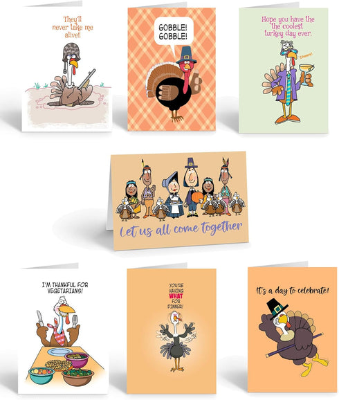 Stonehouse Collection Thanksgiving Cards, Funny Assortment - Set of 14 Boxed Cards & Envelopes, 4.5x6.25