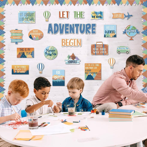 Let The Adventure Begin Motivational Bulletin Board Set, Let's Explore Themed Cutouts for Teachers Students Decor