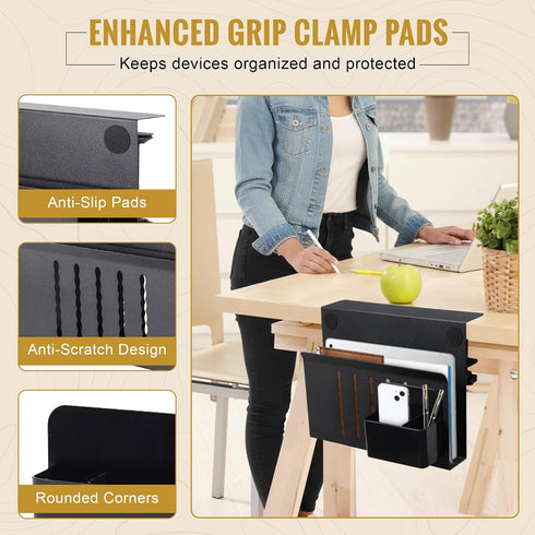 Desk Side Storage, Steel Side Desk Organizer, Clamp on Laptop Mount with Magnetic Pen Holder, No Drill Under Desk