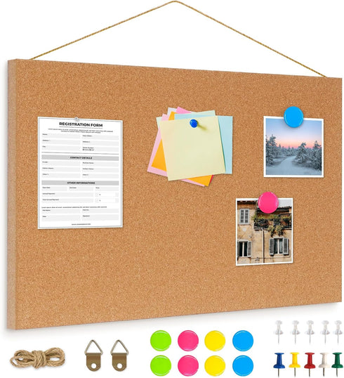 Frameless Cork Board, 16" x 12" Magnetic Bulletin Board with 8 Magnets and 10 Pushpins