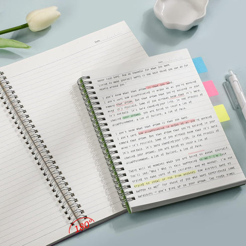 EMSHOI College Ruled Spiral Notebook, 4 Pack, 5.7" x 8.22", 640 Pages, Plastic Hardcover, Orange, Green, Pink, LightBlue
