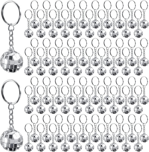 Henoyso 48 Pcs Mini Mirror Disco Ball Keychain, Small Silver Decoration for 1970s Party Favors and Birthday Accessories