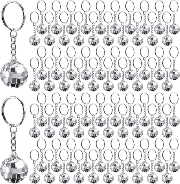 Henoyso 48 Pcs Mini Mirror Disco Ball Keychain, Small Silver Decoration for 1970s Party Favors and Birthday Accessories