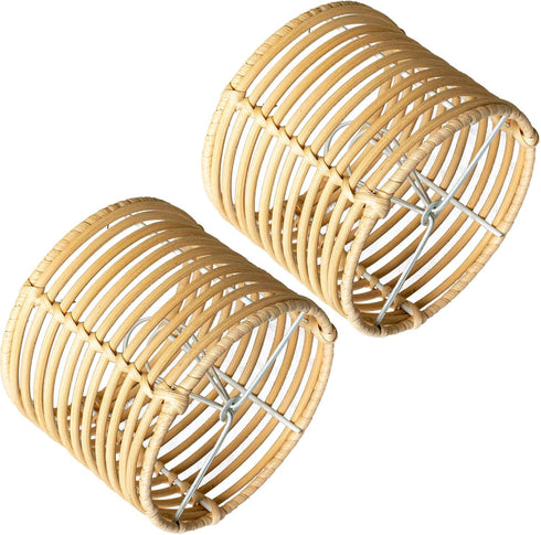 Eusamxon mini lamp shade Unique bell boho wicker lamp shade,Set of 2 rattan