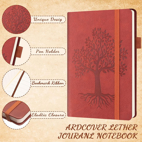 Estune Tree Small Notebooks with Pen Holder, Leather Lined Pocket Subject Notebooks, A6, Classic Color, 40 Pcs