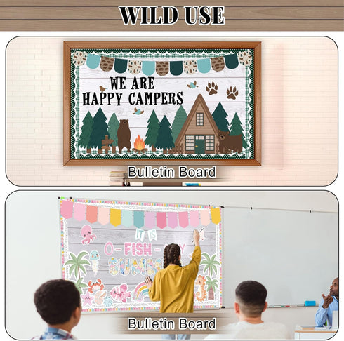 White Wood Bulletin Board Roll, Reusable Waterproof Erasable Fabric for Classroom Decor, 15.55" x 472.44"