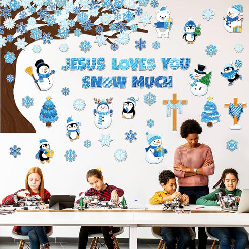 Zonon 114 Pcs Winter Bulletin Board Decorations, Christmas Tree Cutouts for Religious Classroom Decoration Snowflake