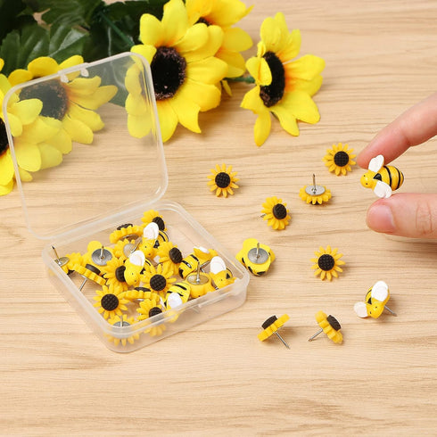 Sunflower Bee Push Pins, Decorative Thumb Tacks for Bulletin Board Photos, Office Decorations Supplies