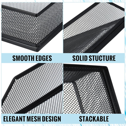 Hicarer 4 Pcs Black Metal Letter Tray, Stackable Desk Tray, Single Wire Mesh Desk Organizer, Front Load File Paper