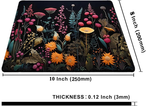 Black Pink Beauty Flowers Mouse Pad, Unique Design Computer Mousepad with Non-Slip Rubber Base for Women