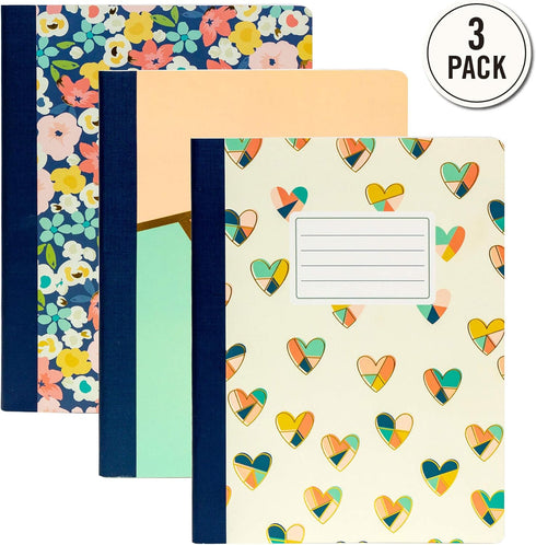 Pukka Pad, Carpe Diem Composition Notebooks - 3 Pack of Journals Featuring 140 Pages of College Ruled 80GSM Paper with Sturdy Cover Stock - 9.75 x 7.5in - Floral Love