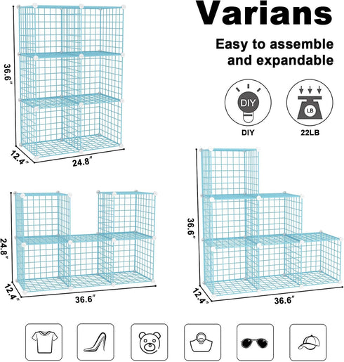 6 Closet 36.6L 12.4W 36.6H, UWCS3006B C&AHOME Wire Cube Storage, - Cube Organizer Metal C Grids, Modular Shelves Units