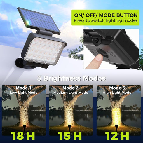 3 2 Pack Solar Spot Lights Outdoor Waterproof for Flag, Tree, House, Garden, Yard, Brightness Modes Solar Powered