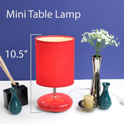 LT2005-RED-2PK 2 Pack Set, Simple Designs Stonies Small Stone Look Table Desk Bedside Lamp Red