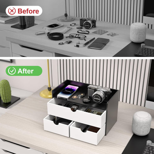 Wisuce Desk Organizer with Drawers, Bamboo Desktop Storage for Makeup Dresser, No Assembly Required