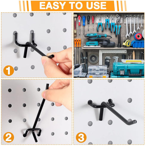 Shimeyao 100 Pcs Black Pegboard Hooks - Stainless Steel Display Hook for 1/8 1/4 Pegboard, 4 Inch, Garage Storage