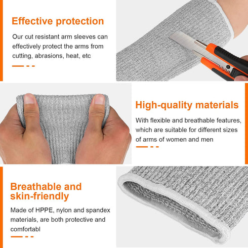 Neer 4 Pair Arm Sleeves for Thin Skin, Anti-Cut Burn Resistant Forearm Sleeve for Cooking, Construction (Gray, 7.9 Inch)