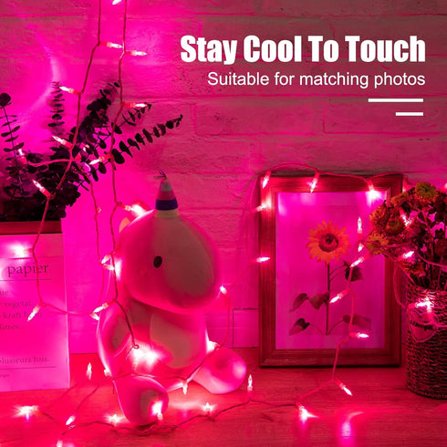 39 100 8 Minetom Pink Mini Christmas Lights - Feet LED Fairy String Lights with Lighting Modes Waterproof Connectable