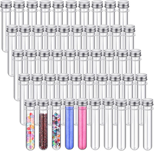 45ml Plastic Test Tubes, 150 Pcs Transparent Clear Bath Salt Tubes with Aluminum Lid for Storage Container