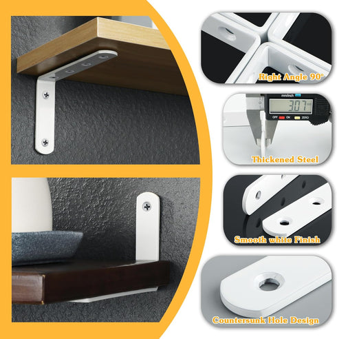 8 Pack (5 3 Inch) Alise Floating Shelf Brackets,White Heavy Duty L Bracket Corner Brace,Stainless Steel Corner