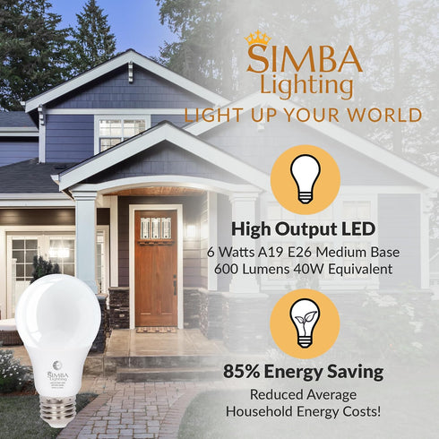 Bulbs (2 Pack) A19 6W 40W E26 5000K Simba Lighting LED Outdoor Light with Photocell Sensor Dusk to Dawn Smart Auto On