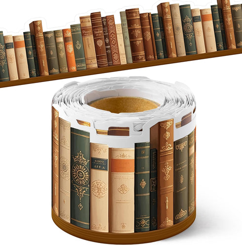 BeYumi Vintage Bookshelf Border Trim - 65ft Back to School Retro Brown