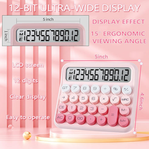 Mechanical Switch Calculator, Cute 12 Digit Large LCD Display, Great for Everyday Life and Basic Office Work