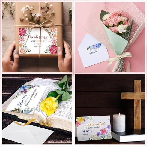 Affrolling 50 Pack 4x6 Inch, Spring Religious Christian Thank You Cards Bulk with Scripture Envelopes Stickers Bible