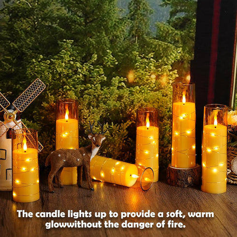 Remote,12 2.3"H 5" 6" 7") Sasigeiaa Flameless Candles with Embedded Star String - Battery Operated LED Candles