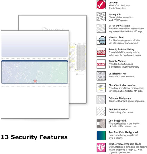 DocuGard Blue/Green Prismatic Middle Check - 8.5 x 11 Inches, 24 lb, 500 Sheets, 1 Check Per Sheet