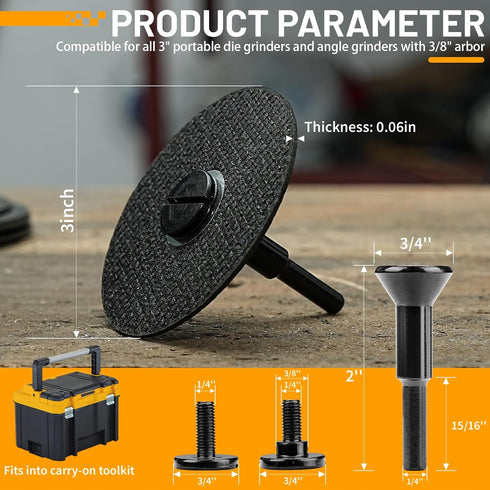 5Pcs Cut Off Wheels 3 inch with 1/4 Stem Mandrel Kit for Die Grinder - 3/8" Arbor Hole Cutting Wheel for Metal
