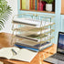 Yeaqee 4 Tier Stackable Paper Tray, Gold Desk Organizer Rack, Metal Letter File Organizer, Horizontal Holder for Office