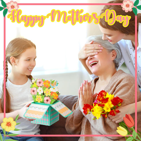Trandraft 8 Sets 3D Flower Pop Up Cards Mother's Day Pop Up Flower Bouquet Greeting Card Bulk, Handmade Paper Floral