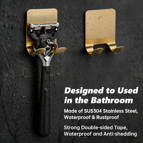 4 Pack, Self Adhesive Hooks Waterproof Razor Holder in Inside Shower Metal Heavy Duty Utility Storage Hook.Towel.