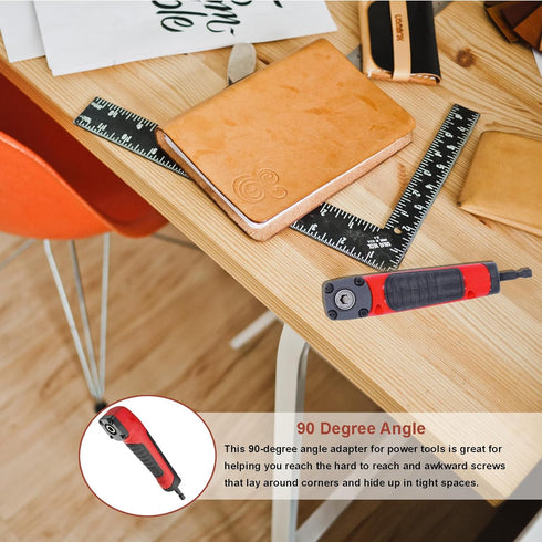 Right Angle Attachment for Electric Screwdriver, 90 Degree Corner Device, Shockwave Impact Duty (Red, Black)