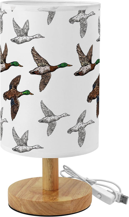 Imvertu Cozy Flying Mallard Duck Bedside Table Lamp for Bedroom with USB Port, Funny Kids Nightstand Lamp with Wood