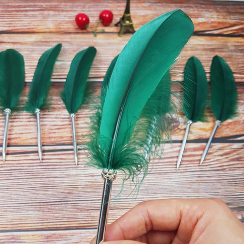 OPENDGO Feather Ballpoint Pen - Black Ink Vintage Feather Quill for School Writing, Green