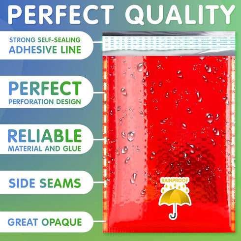 Red Metallic Bubble Mailers, 7.25 x 7 Inches, 25 Pack Waterproof Padded Shipping Envelopes