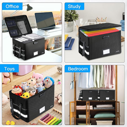 Upgraded File Box with Lock - Fireproof Document File Organizer Box with Water-Resistant Zipper & Adjustable Handle -