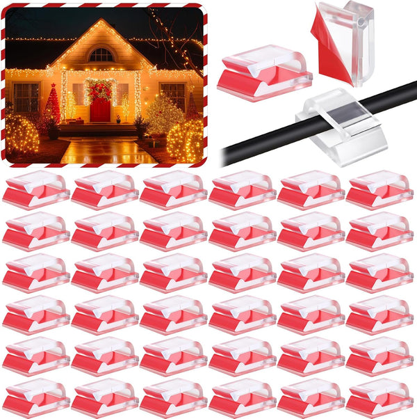 Hicarer 100 Pcs Christmas Light Clips Adhesive Hooks for Outdoor String Cable Wire