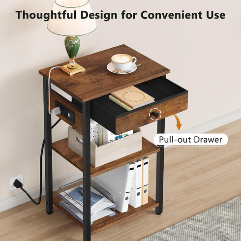 Gewudraw 3-Tier Printer Stand with Charging Station, Under Desk Printer Table, End Table with Storage Shelves for Home