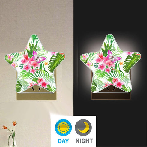 Burbuja 0.2W Tropical Flowers LED Night Light Plug into Wall Star-Shaped Nightlight Dusk to Dawn Auto Sensor