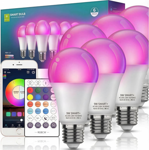 Smart Light Bulbs 6Pack with Remote, Color Changing Light Bulbs Work w/Alexa