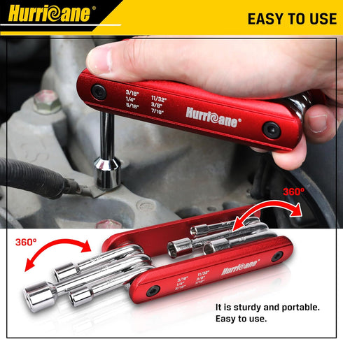 HURRICANE 6 in 1 Folding Nut Driver Set, Premium Portable Aluminum Handle, SAE Hex Nut Driver