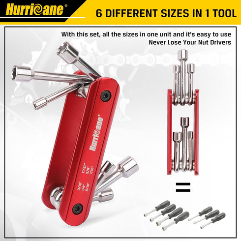 HURRICANE 6 in 1 Folding Nut Driver Set, Premium Portable Aluminum Handle, SAE Hex Nut Driver