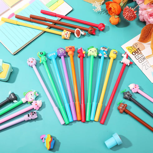 Yexiya 200 Pieces Cute Cartoon Gel Ink Pens - 0.5 mm Novelty Black Gel Ink Pens, Assorted Styles