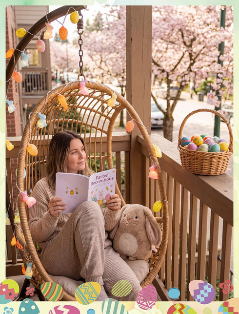 12FT 20 Multicolored Rabbit Cracked Egg and Carrot String Lights, LED Easter Fairy Light with LED Rabbit Cracked Egg