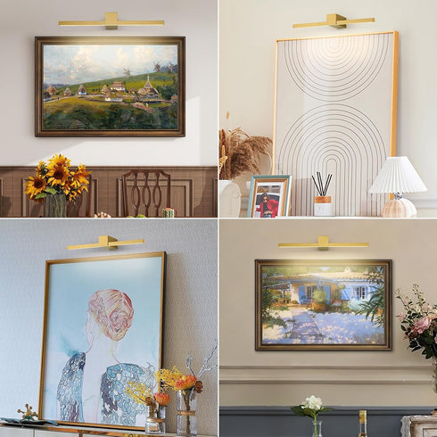 15.7 inch Dimmable Brass Battery Operated Picture Light with Remote,Wireless Gallery Lights Brass Rechargeable Display